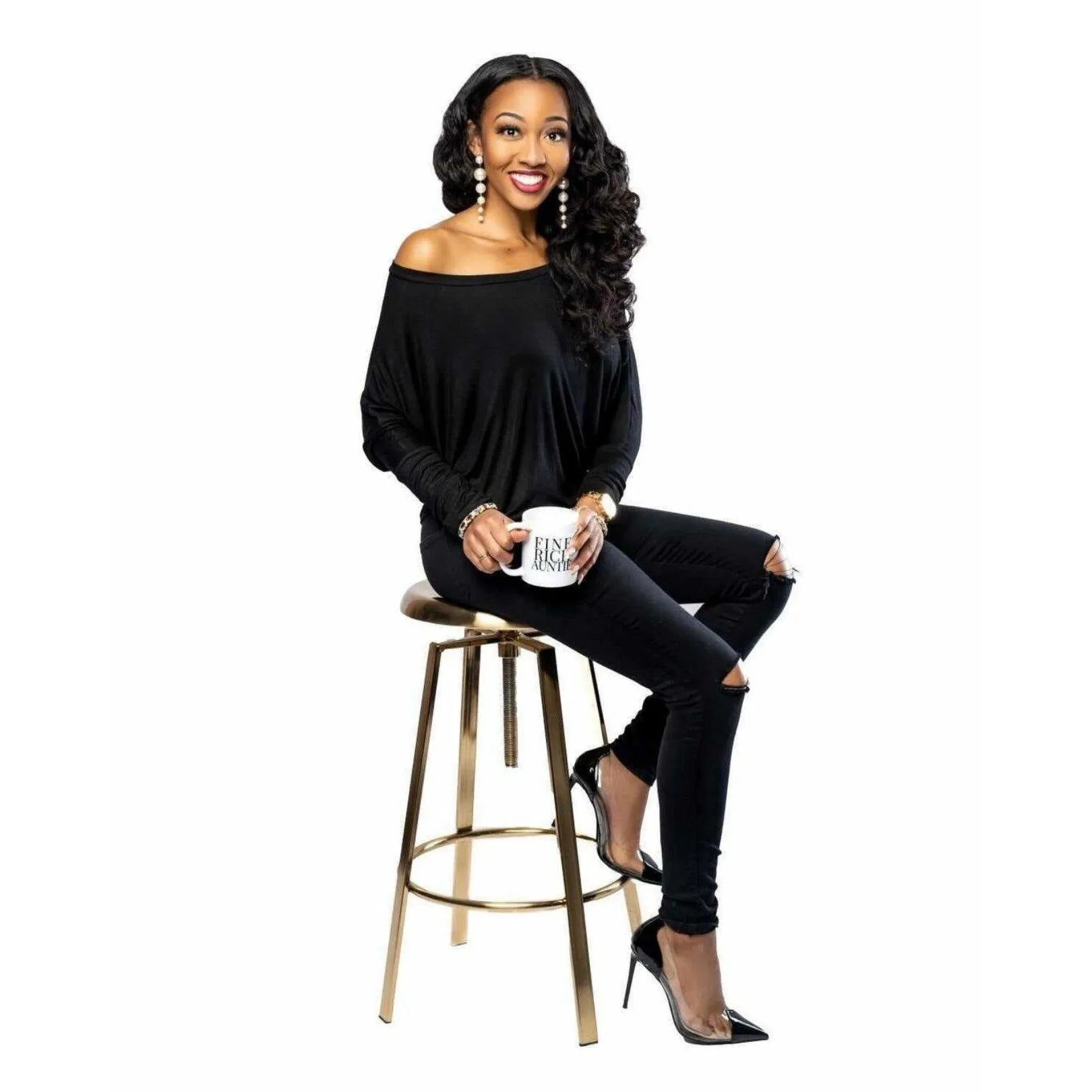 Black Off The Shoulder Dolman Sleeve Top