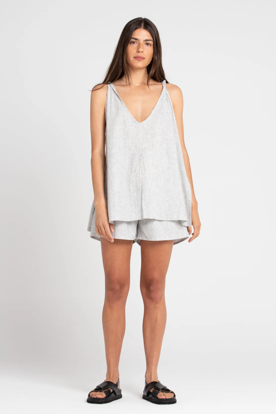 Burns Twisted Strap Top Grey Stripe