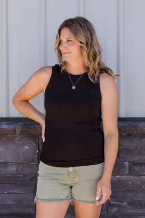 Everyday Basic Ribbed Tank - black