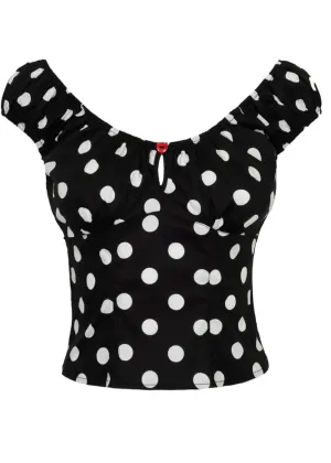 Hell Bunny Domino Polkadot 50's Top Black
