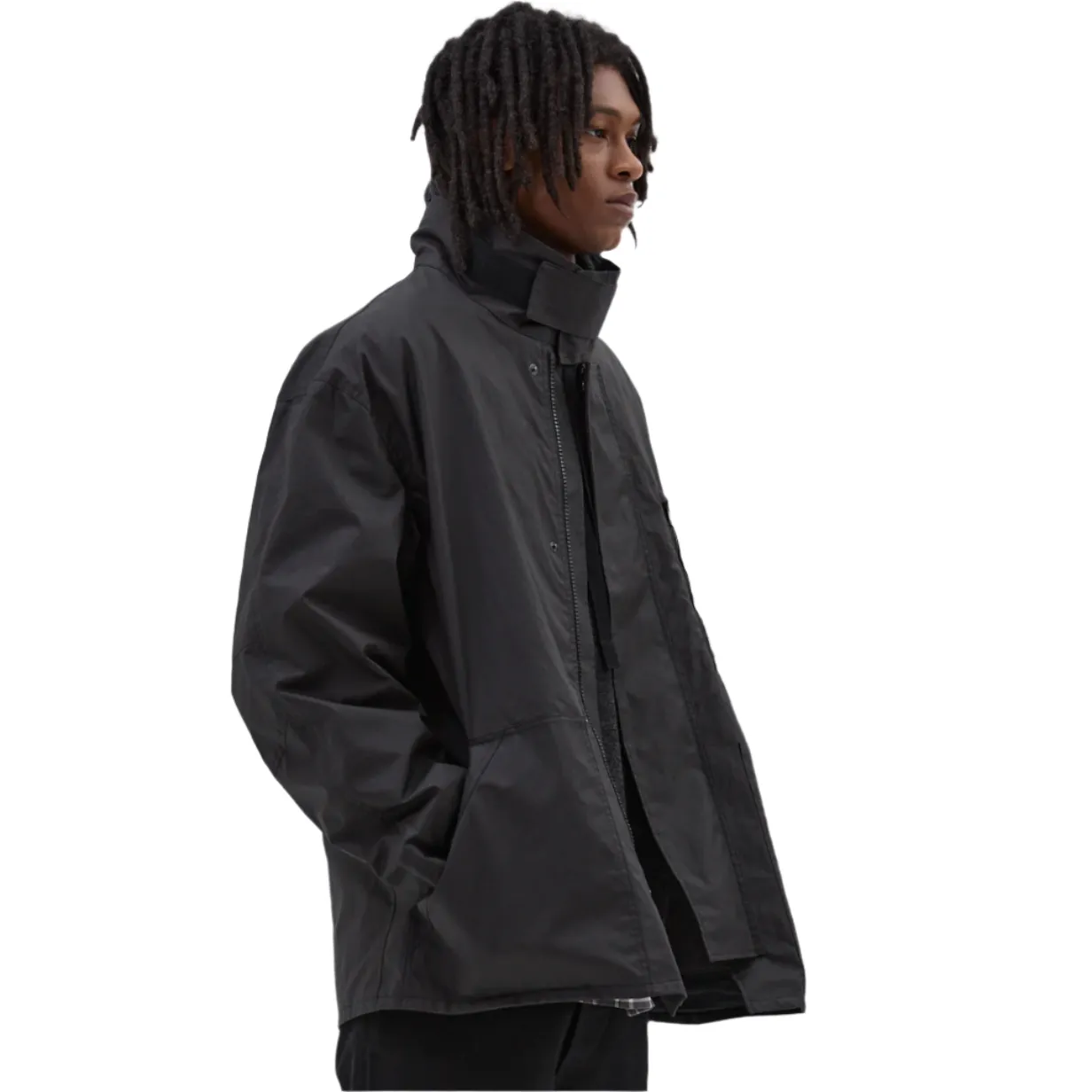 MHL Fireman's Coat Coated Cotton Plainweave Ebony