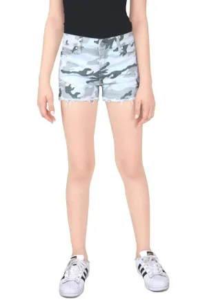 Tractr Girls Brittany Camo Fray Hem Shorts (7-14)