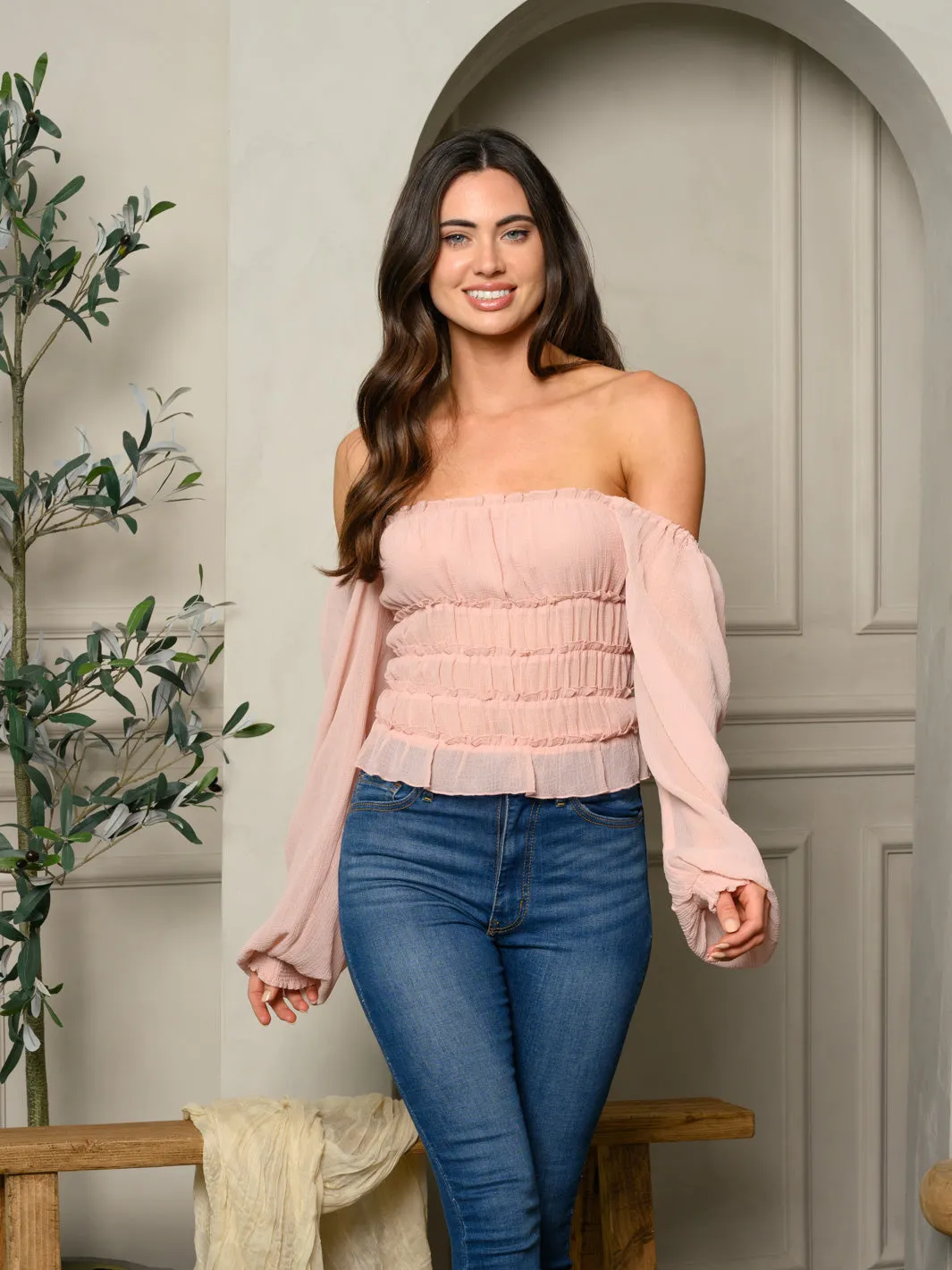 WOMEN'S LONG SLEEVE OFF SHOULDER TIERED BODYSUIT
